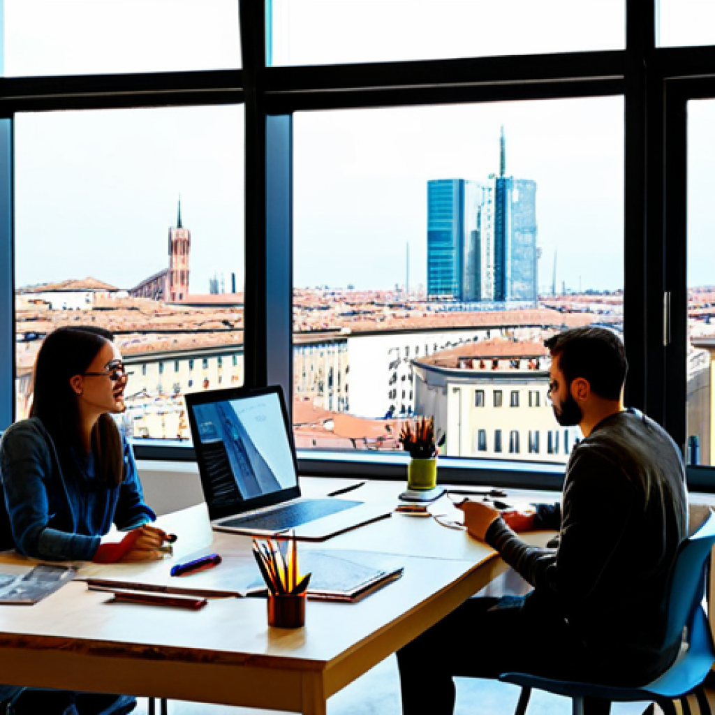 Collaborative Creative Workspace**

"A vibrant and bustling creative studio in Milan, Italy. Young, diverse artists and designers, fully clothed in trendy, modern clothing, are collaborating on an animation project. Desks are covered with sketches, digital tablets, and colorful art supplies. Large windows offer a view of the Milan skyline. The atmosphere is energetic and inspiring. Perfect anatomy, correct proportions, natural pose, well-formed hands, proper finger count, natural body proportions, professional, family-friendly, safe for work, appropriate content, fully clothed, high quality, professional photography, 8k resolution."

**