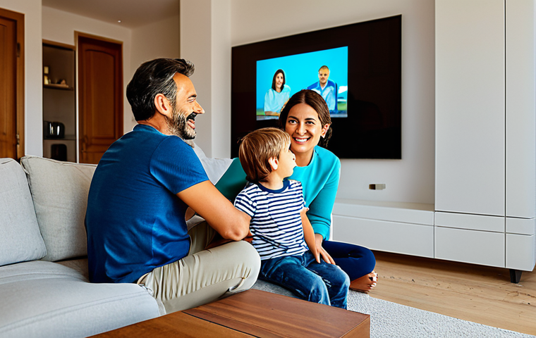**

"A joyful Italian family (mother, father, and two young children) are watching Soffy Ruby on a modern smart TV in their brightly lit living room, fully clothed in casual, comfortable clothing suitable for a family evening, appropriate content, safe for work, perfect anatomy, natural pose, warm and inviting lighting, professional family portrait photography."

**