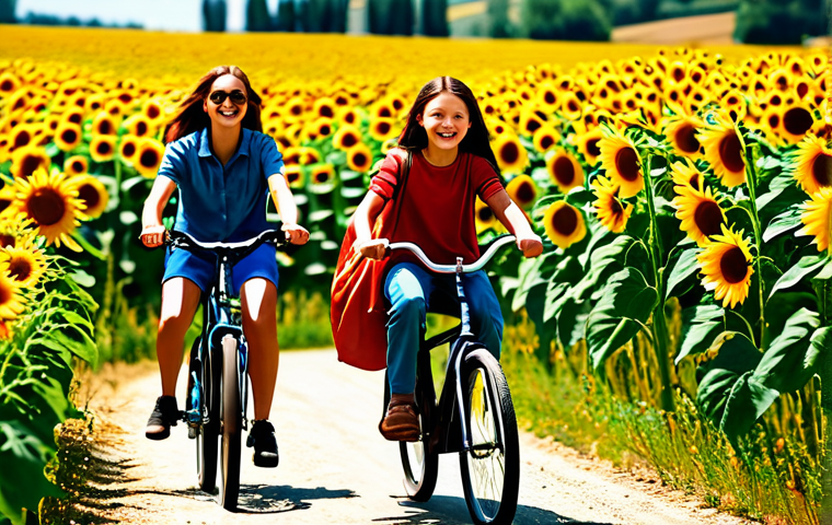 소피루비 주요 연출 기법 - A vibrant scene of Sophie Ruby and her friends in a sunlit Italian countryside, appropriate attire, ...