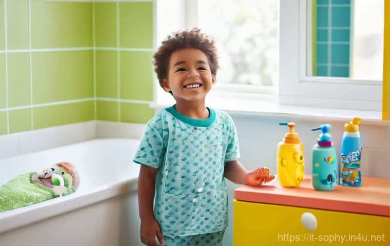 소피루비 속 환경 메시지 - **"Little Eco-Hero Brushing Teeth"**
    A cheerful young child, approximately 5 years old, stands o...