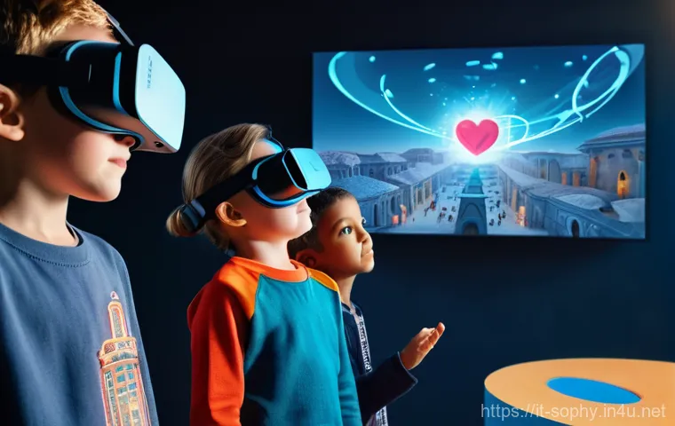 소피루비 관련 VR 콘텐츠 - **Prompt 1: "The Grand Virtual Adventure"**
    A vibrant, wide-angle shot of two children, a boy an...