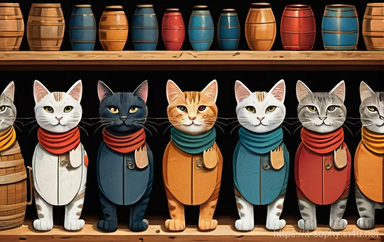 소피루비 OST 인기 이유 - A whimsical, vintage-style illustration depicting forty-four anthropomorphic cats marching in an ord...