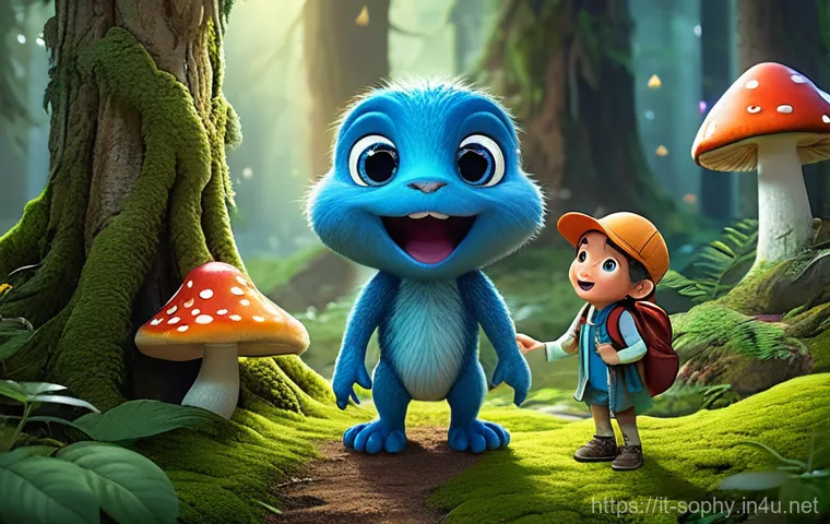 소피루비 관련 마케팅 캠페인 - **A fantastical adventure in a vibrant, magical forest.**
    A group of three diverse children (one...