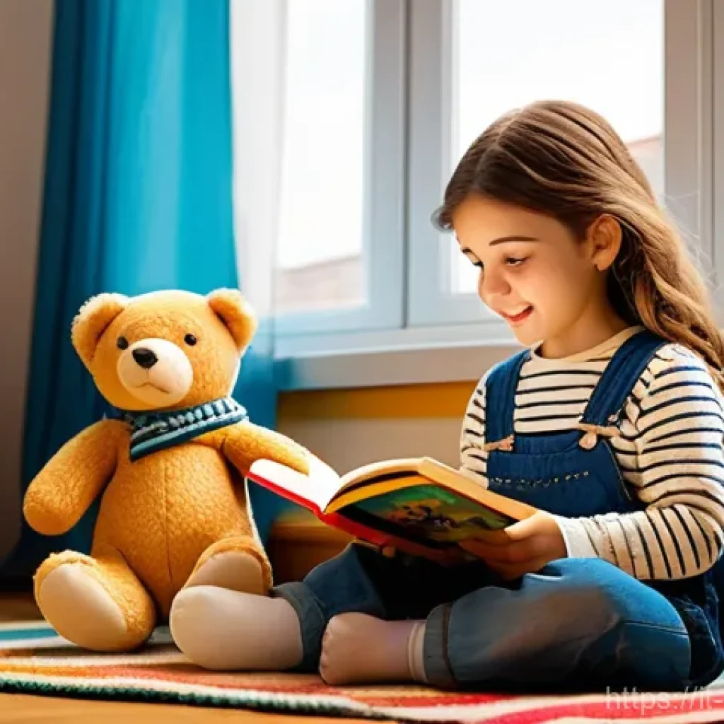 소피루비 캐릭터 상호작용 - **Prompt 1: Childhood Imagination and the Beloved Plush Toy**
    A heartwarming scene featuring a y...