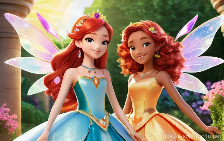 소피루비 캐릭터의 비밀 이야기 - Alfea's Courtyard: A Moment of Friendship and Magic**

"A vibrant, wide-angle illustration of the Wi...