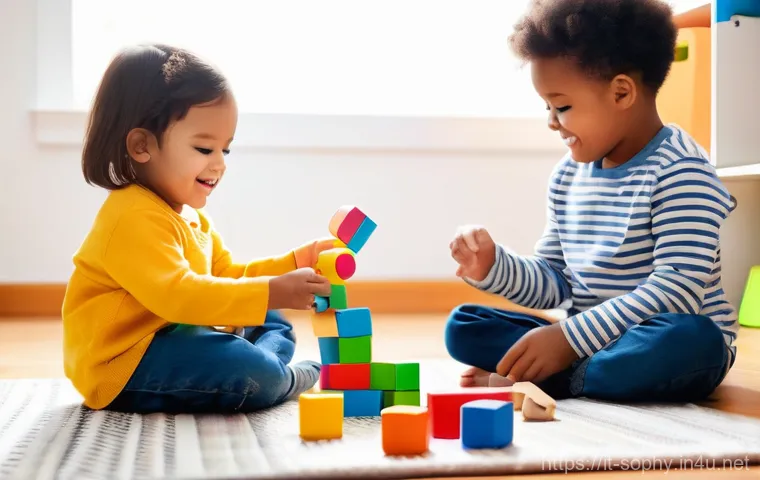 소피루비의 주 시청층 - **"Joyful Playtime Discovery"**: A vibrant, soft-focus illustration of four diverse children, aged a...