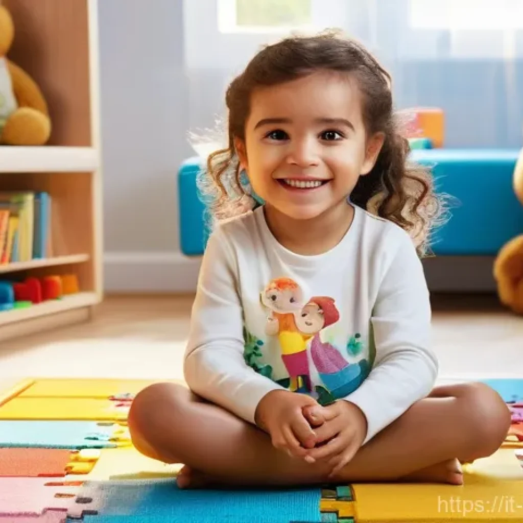 소피루비 굿즈 리뷰 - A vibrant, well-lit scene featuring a happy 5-year-old Italian girl, fully clothed in comfortable ev...