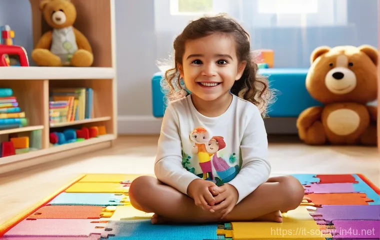 소피루비 굿즈 리뷰 - A vibrant, well-lit scene featuring a happy 5-year-old Italian girl, fully clothed in comfortable ev...