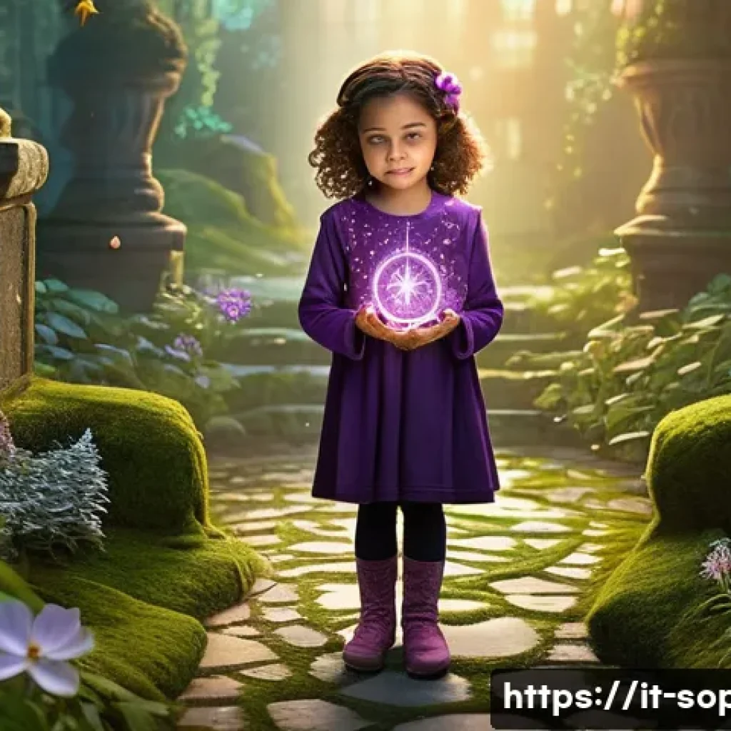 소피루비와 아동 심리학 - **Prompt:** A young, courageous girl named Sophie Ruby, approximately 8 years old, is in the middle ...