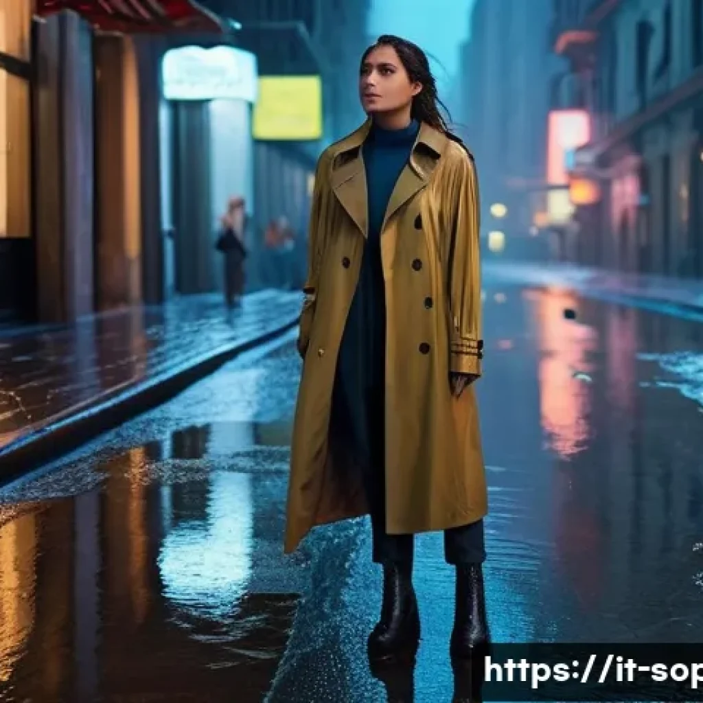 소피루비의 비주얼 효과 - **Prompt:** A young, determined woman stands on a cobblestone street in a beautifully rendered futur...