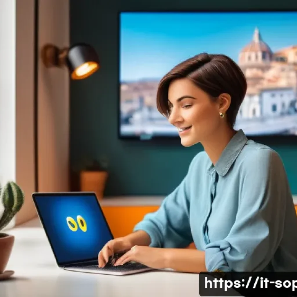 소피루비와 관련된 학문적 연구 - A vibrant digital influencer workspace featuring a young Italian woman with stylish short hair and c...