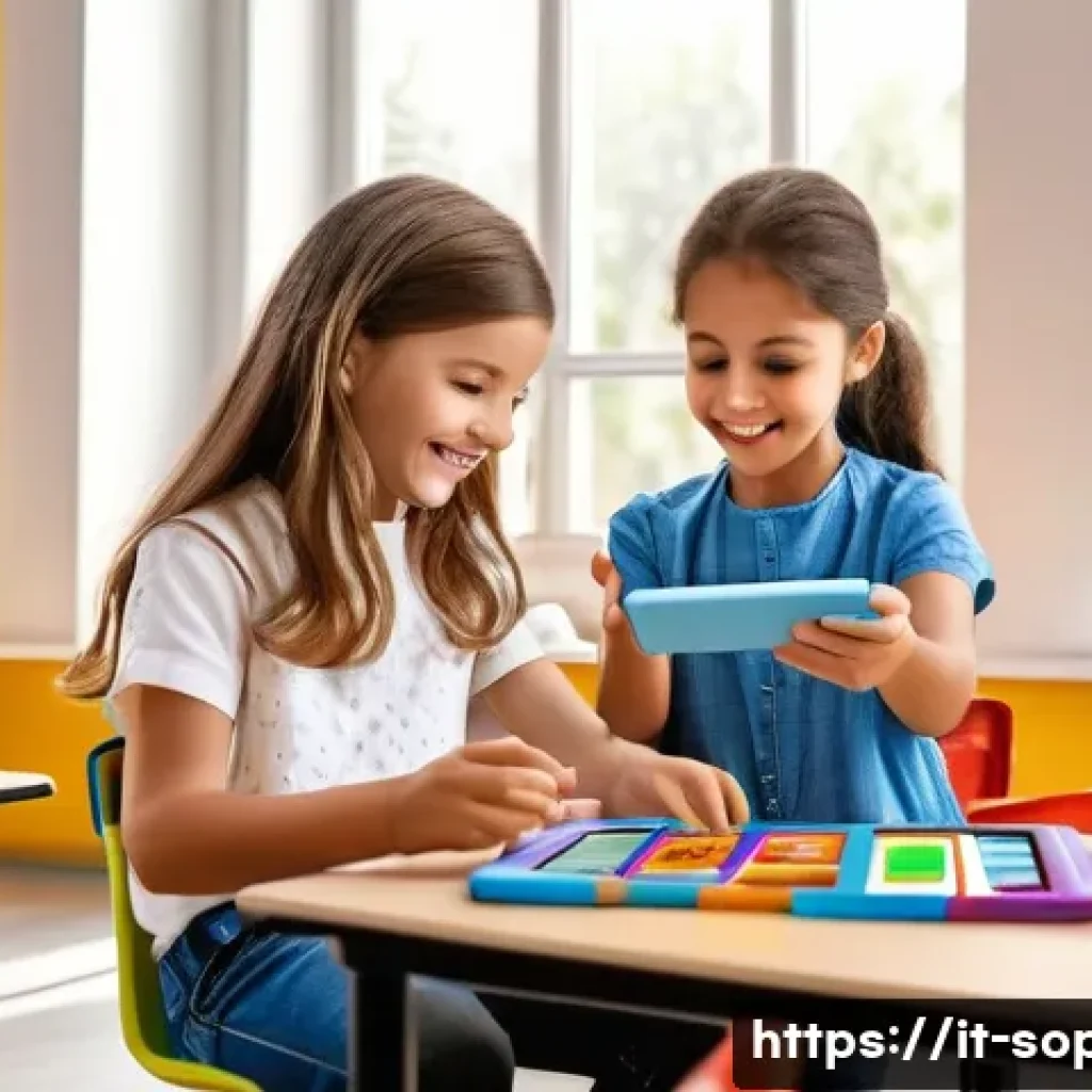 소피루비의 어린이 맞춤형 콘텐츠 - A vibrant and engaging classroom scene in Italy featuring children aged 5-7 playing interactive educ...