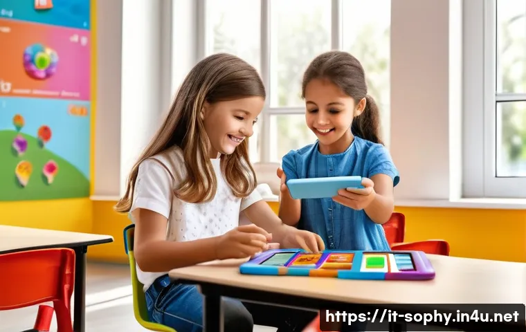 소피루비의 어린이 맞춤형 콘텐츠 - A vibrant and engaging classroom scene in Italy featuring children aged 5-7 playing interactive educ...