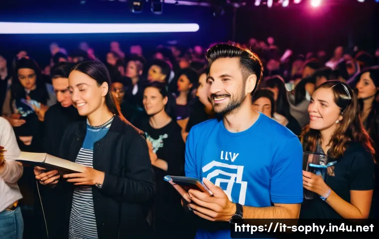 소피루비 팬 미팅 정보 - A lively fan meeting event scene featuring a diverse crowd of enthusiastic Italian fans gathered ind...