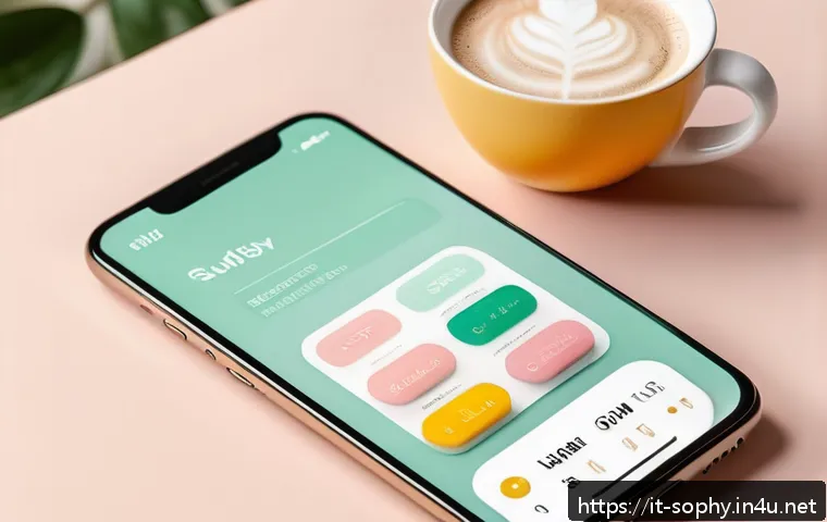 소피루비 공식 앱 - A sleek, modern smartphone screen displaying the SofiRuby shopping app interface with a minimalist d...