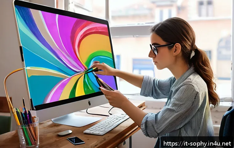 소피루비 세계관 - A vibrant digital art studio scene featuring a young Italian female digital artist resembling Sophie...