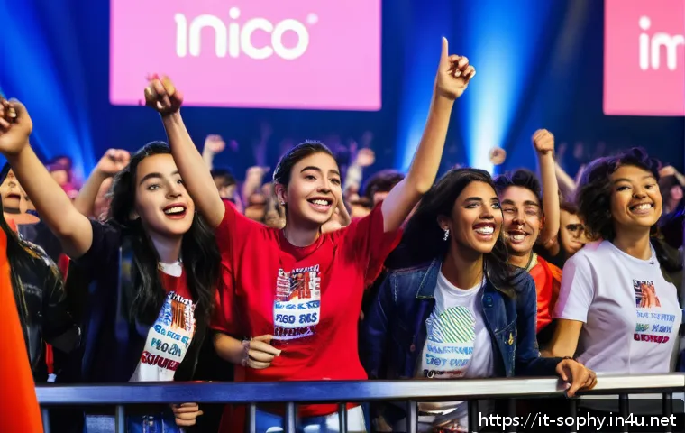 소피루비 팬덤 관련 기념일 - A vibrant live fan convention scene in Milan’s MiCo center, filled with diverse fans wearing casual ...