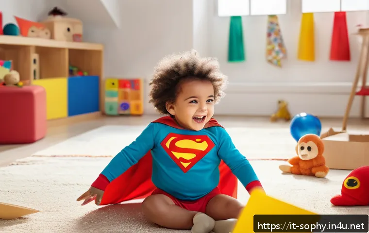 소피루비 어린이 심리와 연관 - A warm, cozy playroom scene featuring a young child wearing colorful underwear, engaged in symbolic ...