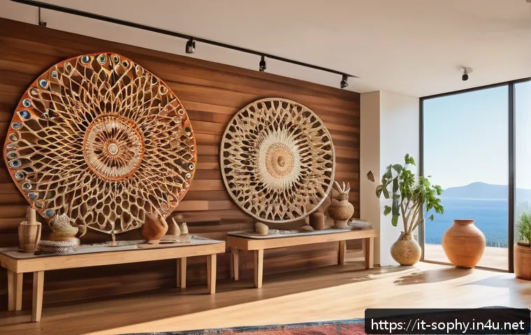 소피루비 문화적 배경 - A contemporary Mediterranean-inspired art studio interior, filled with warm natural light, showcasin...