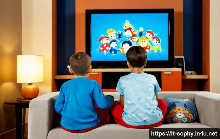 소피루비 특별 편성 에피소드 - Photorealistic cozy Italian family living room during a special children’s television event, two exc...