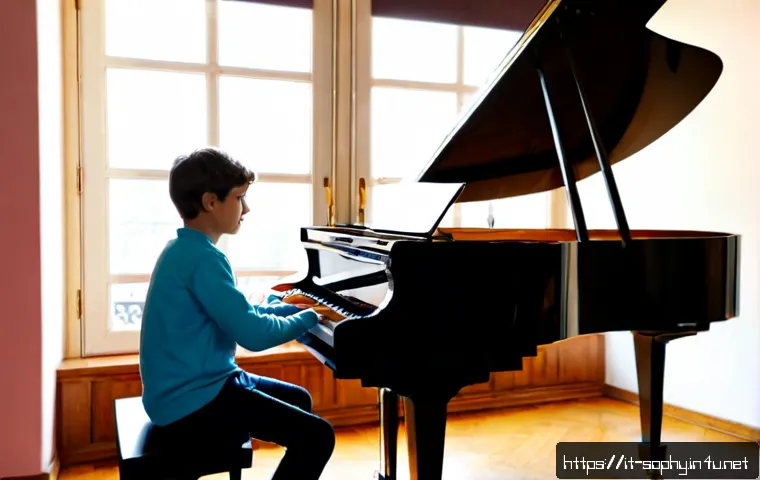 소피루비의 주제곡 작곡가 - Photorealistic Italian music composer in a bright Milan recording studio, seated at a grand piano wi...